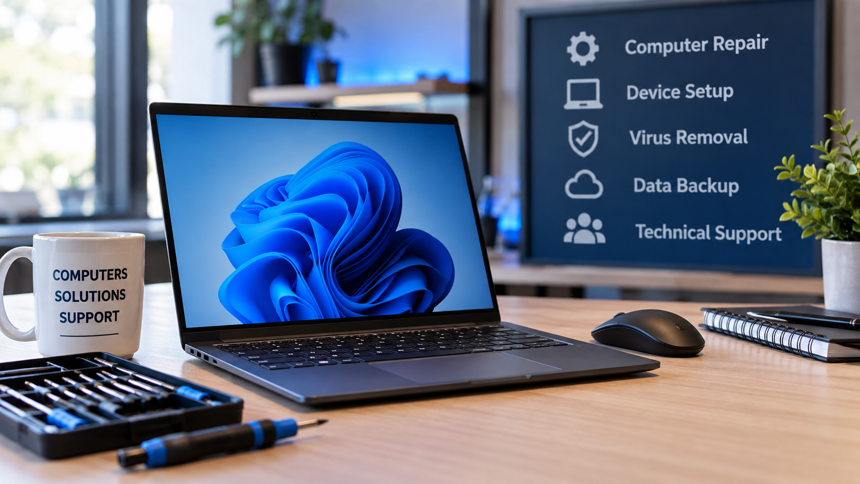 Modern computer technology workspace